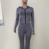 Nouvel ensemble sportif extensible deux pièces pour l'automne avec combinaison à jambes évasées et cardigan court en molleton
