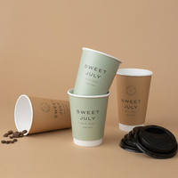 6oz 8oz 12oz gobelets en papier jetables à double paroi avec logo personnalisé gobelets en papier pour café chaud avec couvercle et sac kraft à emporter