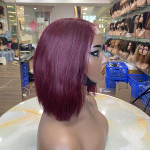 # Perruque Lace Closure 2x6 en dentelle Kim, couleur 99J Bourgogne, cheveux brésiliens, coupe bob droite 8 pouces, densité 180%, perruque courte coupe bob ultra-lisse - Product Image 1