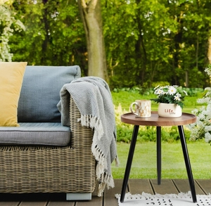 Bàn bên hiện đại với chân gỗ rắn Bàn cà phê tròn cho không gian nhỏ, phòng khách - Product Image 2