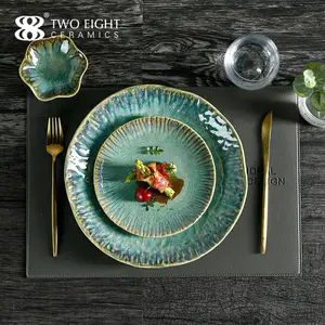 Набор керамических тарелок в японском стиле для ресторана, набор глазурных фарфоровых обеденных тарелок, посуда, керамические блюда и тарелки