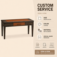 Bureau d'écriture exécutif en bois avec incrustation en cuir et 3 tiroirs, bureau d'ordinateur moderne et minimaliste pour bureau à domicile, étude, 48x24x30