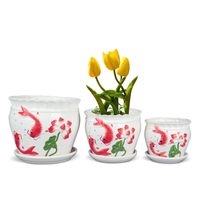 Grand pot à fleurs en céramique blanche, style chinois, peint à la main, pot en céramique en forme de poisson pour la décoration