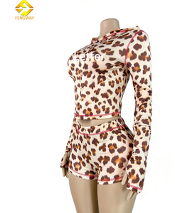 2026 Summer Hot Sale Female Woman <strong>Shorts</strong> Set <strong>Long</strong> Sleeve <strong>Women</strong> Leopard Print Crop Jacket and <strong>Shorts</strong> 2 Piece Set Loungewear - Product Image 4