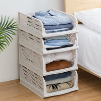Armoire ménagère Panier à vêtements pliant en plastique Tiroir PP Boîte de rangement pour vêtements Cadre de rangement pliable empilable pour vêtements