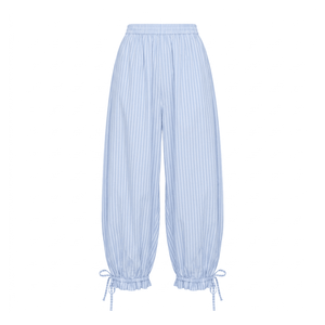 Pantalon Harem Femme Rayé en Satin Taille Haute Élastique Ample Coupe Large Longueur Cheville Décontracté Été - Product Image 5