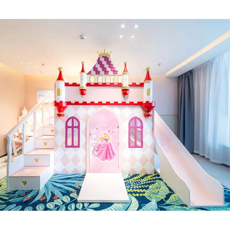Massief Houten Bed Meisje Kasteel Bed Luxe 2022 Moderne Cartoon Roze Meisje Crown Bed