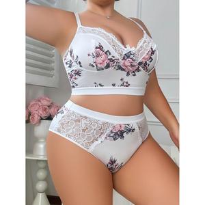 Conjunto de Lencería Sexy Nuevo de Europa y América con Encaje Estampado, <span class=keywords><strong>Top</strong></span> Halter Sexy con Escote Pronunciado y Lencería de Talla Grande - Product Image 1