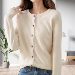 Suéter Cárdigan Elegante para Mujer, Manga Larga, Color Sólido, Cuello Redondo con Botones, a la Moda - Product Image 4