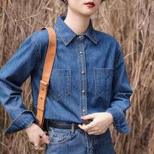 Camisas de Mezclilla Personalizadas para Mujer, Estilo Informal, Lavado Ácido, 100% Algodón, Venta al Por Mayor - Product Image 4