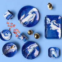 Vaisselle en émail marbré multi-styles, assiette à gâteau en émail faite à la main, plat de petit-déjeuner, petit plat d'accompagnement, bol à flocons d'avoine, vaisselle en émail
