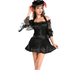 Female Black Caribbean Pirates Captain Costume Women Halloween Role Playing Cosplay Suit Medoeval Gothic Fancy