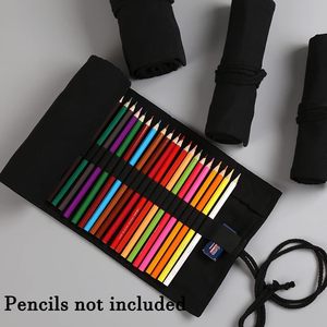 Étui organisateur pour crayons à dessin avec fermeture à cordon en tissu, 24/36/72 emplacements, pour crayons de couleur d'artiste, crayons à dessin (noir) - Product Image 2