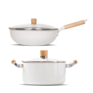 8PCS High Quality <strong>Cookware</strong> <strong>White</strong> Aluminum Non Stick <strong>Ceramic</strong> <strong>Cookware</strong> Sets Wooden Handle Induction Bottom - Product Image 4