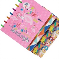 Carnet de notes A5 à anneaux en PP coloré personnalisé, imprimé flamants roses, à perforation champignon, mignon, idéal comme cadeau