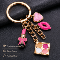 Porte-clés vintage en alliage de zinc plaqué or avec émail goutte d'huile, ensemble de pendentifs pour sac de maquillage rouge rosé, charme de porte-clés en forme de rouge à lèvres