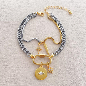Joyería con Pedrería al por Mayor Set de Collar y Pulsera de Acero Inoxidable para Mujer con Cadena de Eslabones Multicapa Dijes de Aleación y Mosquetón Abierto - Product Image 4