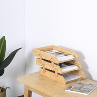 Plateau de rangement pliable à trois niveaux en bambou pour documents, organiseur multifonctionnel pour bureau et salle de bain, pour livres et dossiers
