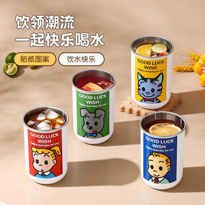 Tasse de camping en plein air portable à double couche en acier inoxydable 304 avec conception de rince-bouche de dessin animé en plastique durable - Product Image 3