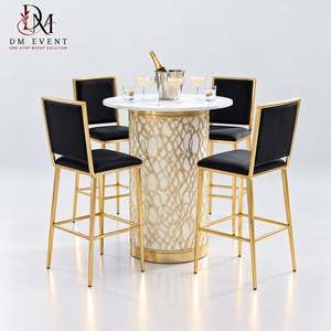 DM EVENT <b>Stainless</b> <b>Steel</b> Cocktail <b>Table</b> with Gold Frame and Tempered Glass <b>Top</b> for Hotel Events - Product Image 1