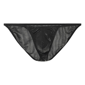 <strong>Gay</strong> Men's <strong>Sexy</strong> Tight Low Waist Brief Underwear Gold-embossed Faux Leather U-Shaped Pouch Strapped Breathable Knitted Fabric - Product Image 5