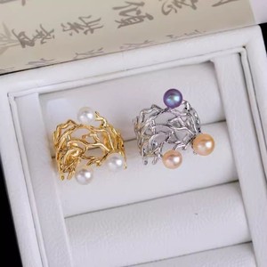 10584DIY Support de bague en argent S925 vide avec perles rondes de 8-10 mm, accessoires pour bague à double perle, bijoux en argent élégants - Product Image 2