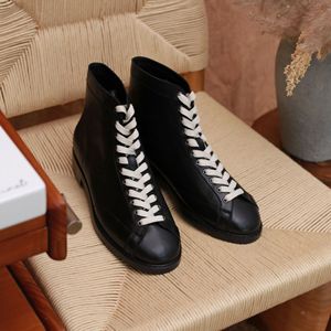 Nouvelles bottes Goodall rétro en cuir à bout rond pour l'automne et l'hiver, bottes à semelle épaisse compensée - Product Image 4