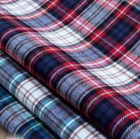 Tissu en flanelle sergé brossé double face T/C teint à carreaux bleus pour uniformes scolaires, jupes et chemises pour garçons - Vente en gros