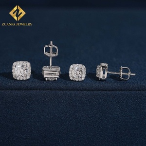 Pendientes de tuerca con halo de diamantes cultivados en laboratorio, engaste completo micro pavé, plata de ley 925, piedra principal redonda, joyería para mujer - Product Image 4