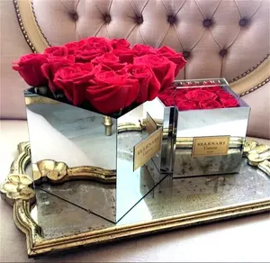 Kotak Bunga Akrilik Persegi 9 Lubang, dengan Kaca Kotak Mawar Akrilik