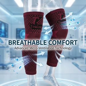Genouillère de compression en polyester tricoté, épaisse, flexible, magnétique à la tourmaline, légère, pour protection professionnelle, vente en gros - Product Image 5