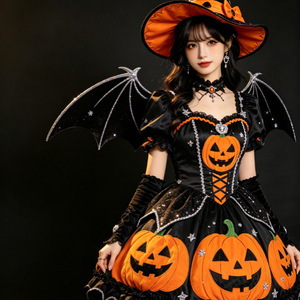 Costume de sorcière d'Halloween pour femmes, robe sexy en forme de citrouille avec ailes de chauve-souris et chapeau, <span class=keywords><strong>tenue</strong></span> de cosplay pour adultes pour les fêtes - Product Image 2
