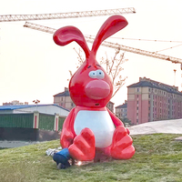 Statue de lapin géométrique en résine et fibre de verre, artisanat arc-en-ciel moderne abstrait, décoration de jardin sur mesure de grande taille