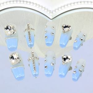 เล็บปลอมทำมือขายส่ง เล็บอะคริลิกหรูหรา 3 มิติ ปิดเต็มเล็บ ทรงโลงศพ ลายผีเสื้อ ปลายเล็บแบบฝรั่งเศส คุณภาพสูง - Product Image 6