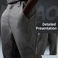 Celana Kerja Pria Hudao Custom Abu-abu Double Knee, Grosir Langsung dari Pabrik, Model Vintage Washed Wide-Leg, Celana Panjang Pria