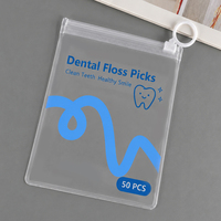 Pochette à fermeture éclair en PVC transparent givré imprimée sur mesure avec anneau pour bâtonnets de fil dentaire, emballage de voyage pour soins bucco-dentaires