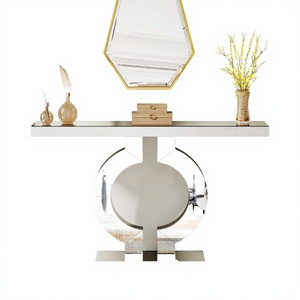 For HOGA-NY152 Contemporary Accent 43 Inch <b>Silver</b> Entryway Foyer Mirrored <b>Console</b> <b>Table</b> Hallway Entrance Living Furniture - Product Image 3