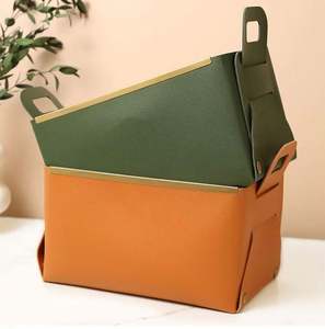 Bolsa de Cosméticos Plegable con Ribete Dorado, Organizador de Artículos de Aseo de Viaje de Cuero PU, Organizador de Escritorio, Joyería, Llaves y Accesorios, Caja de Almacenamiento - Product Image 1