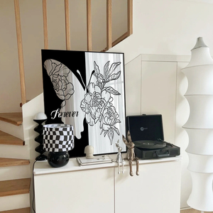 Arte Murale Moderna in Acrilico, Specchio Decorativo <span class=keywords><strong>con</strong></span> Farfalle in Bianco <span class=keywords><strong>e</strong></span> Nero, Opera d'Arte Dipinta su Specchio per <span class=keywords><strong>Parete</strong></span> - Product Image 1