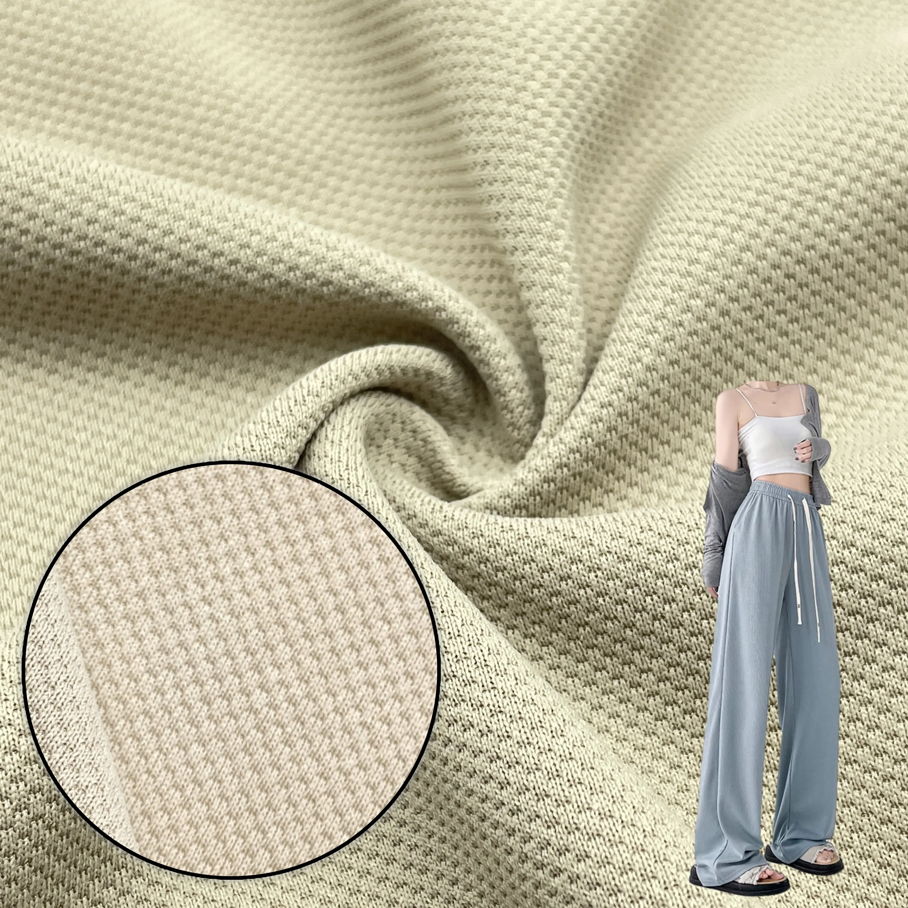Pabrik Tekstil dicelup rajutan pola nanas kain celana kasual mode poliester kain spandeks untuk celana