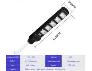 50W/100W/150W/200W/250W黄昏至黎明防水PIR运动传感器太阳能泛光灯All in One LED太阳能路灯 - Product Image 6