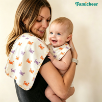 Bavoir bandana bébé 2-en-1 en coton doux imprimé crabe double face, personnalisable OEM/ODM avec logo, faible MOQ, échantillon gratuit