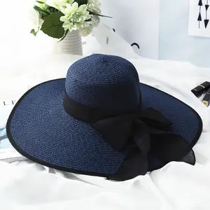 Stock Women Paper Straw Hat Large Wide Brim Straw Floppy Hat Summer Sun Fashion Broad Brim Beach Hat
