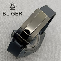 Jam Tangan Pria BLIGER 40mm dengan Mesin NH36, Fungsi Tampilan Hari, Dial Hitam Penuh, Desain Lengkung, Mewah, Bisnis, Tahan Air