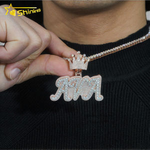 Ensemble collier chaîne tennis avec pendentif couronne en argent sterling 925 plaqué or rose brillant, serti de moissanite VVS 3D glacée, style hip-hop populaire - Product Image 3