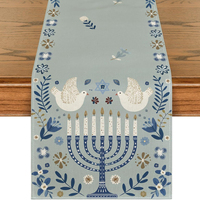 Chemin de table en lin minimaliste, motif Étoile de David dégradé bleu, pour Hanouka, décoration de table pour les fêtes juives
