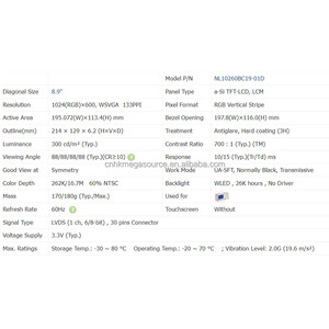 NL10260BC19-01D nlt <span class=keywords><strong>8.9inch</strong></span> Độ phân giải 1024*600 đáng tin cậy chuỗi cung ứng TFT <span class=keywords><strong>LCD</strong></span> hiển thị - Product Image 3