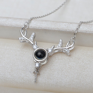 S925 verzilverde gewei parel hanger ketting lege bezel setting geschikt voor 7mm+ ronde rijst kralen handgemaakte sieraden kerstcadeau - Product Image 2