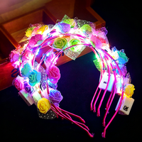 Couronne de fleurs LED multicolores premium, serre-tête lumineux, guirlande florale, coiffe lumineuse pour concert, soirée, festival