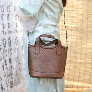 Bamboo Woven Handbag Brown Horizontal Square Tote Women's Everyday Casual <b>Bag</b> Spring 2025 Handmade - Product Image 3